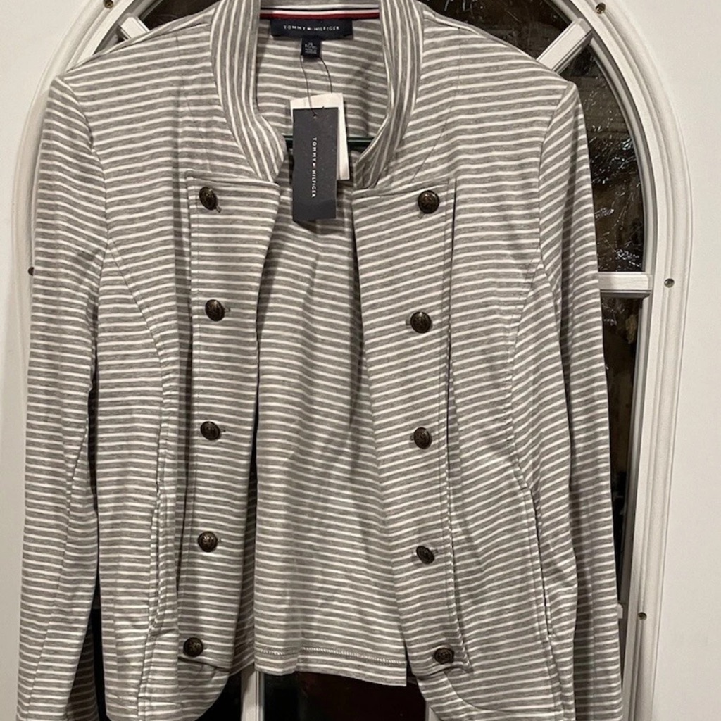 Women Xl Tommy Hilfiger Jacket Military Style Open Striped Preppy Academic Core